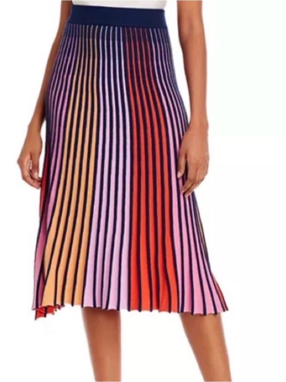 525 America Multicolor Striped Pleated Knit Midi Skirt L